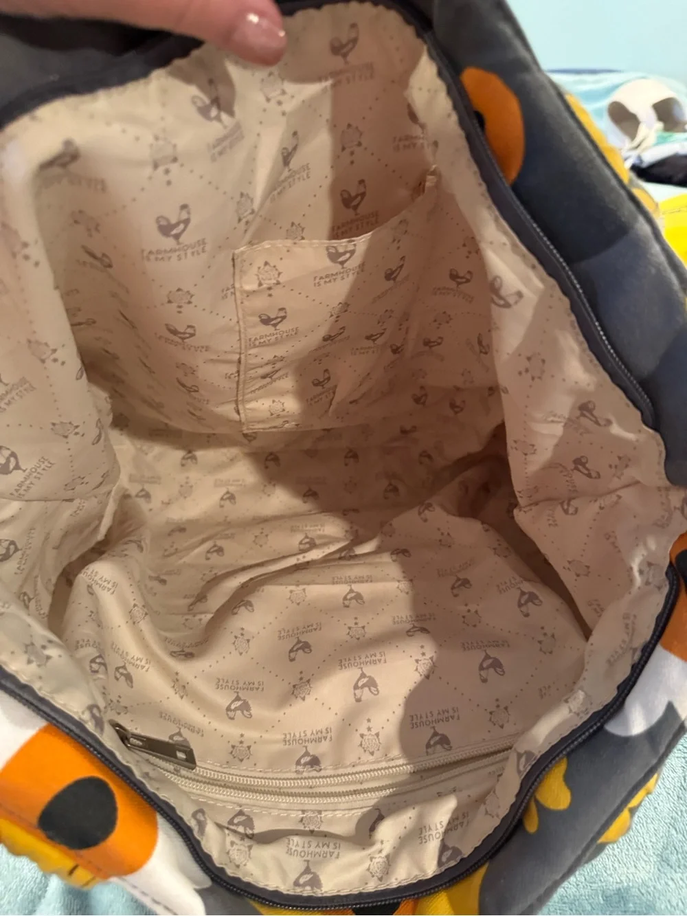 Floral Canvas Tote Bag in Gray with Yellow & Orange Accents